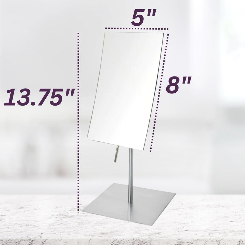 JERDON Rectangular Tabletop Makeup Mirror - 3X Magnification with Nickel Finish - 5-inch by 8-inch Vanity Mirror - Pivot Adjustment - Model JP358N - Image 5